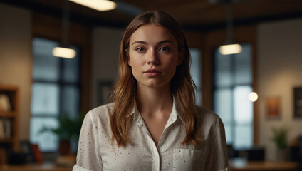 Creative young business woman confidently standing in her studio, with copy space.