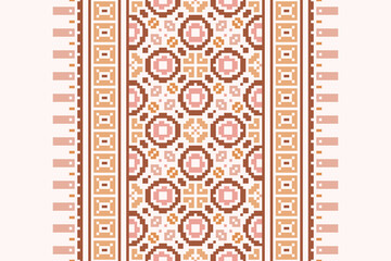 Pixel Ethnic Ikat tropical seamless pattern. Motif ethnic handmade beautiful Ikat art. Ikat ethnic tribal, boho colors seamless wallpaper. Abstract traditional 