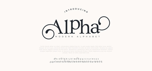 Alpha premium luxury elegant alphabet letters and numbers. Elegant wedding typography classic serif font decorative vintage retro. Creative vector