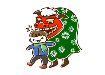 Illustration of a child having his head bitten by a 