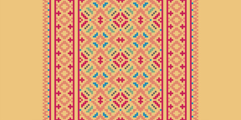 Geometric ethnic oriental ikat pattern traditional Design for background
,carpet,wallpaper,clothing,wrapping,Batik,fabric,Vector illustration.embroidery style.