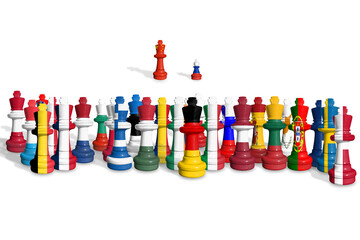 Europe Union sanctions and embargo for Russian war and aggression in Ukraine. Chess made from flags...