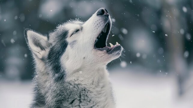 Purebreed singing Huskey in a field of snow