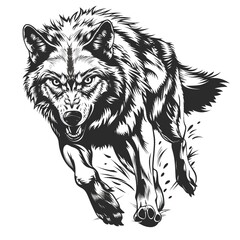 Obraz premium Running black line wolf on white background 