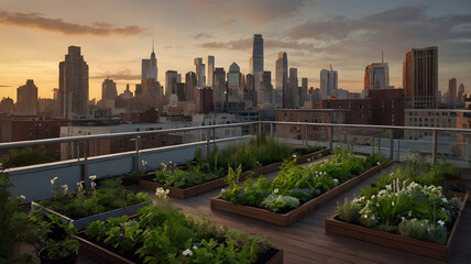 Fototapeta premium City Oasis: A Lush Rooftop Garden