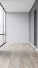 Obraz premium Empty room interiors in neutral tones with minimal or no furniture in a residential interior design composition. Apartment interior with ample copy space.