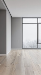 Fototapeta premium Empty room interiors in neutral tones with minimal or no furniture in a residential interior design composition. Apartment interior with ample copy space.