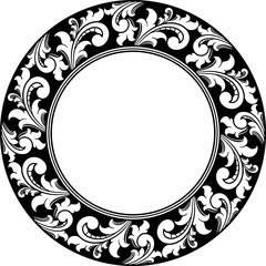 Circle ornament frame black and white vector illustration