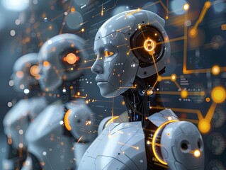 Fototapeta premium Futuristic AI-Powered Robots with Advanced Technology in Focus