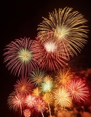 Fototapeta premium Festive night sky lit up by colorful New Year fireworks