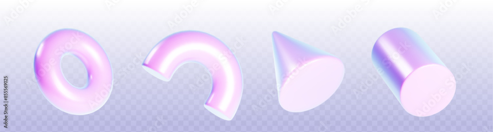 Poster 3d abstract shape render. holographic figure art. isometric gradient geometric block isolated. futur