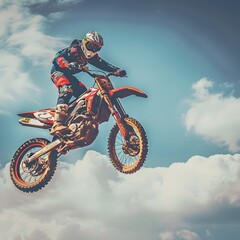 Extreme motocross Rider riding. motocross race bike in action on dirt track. by ai generative