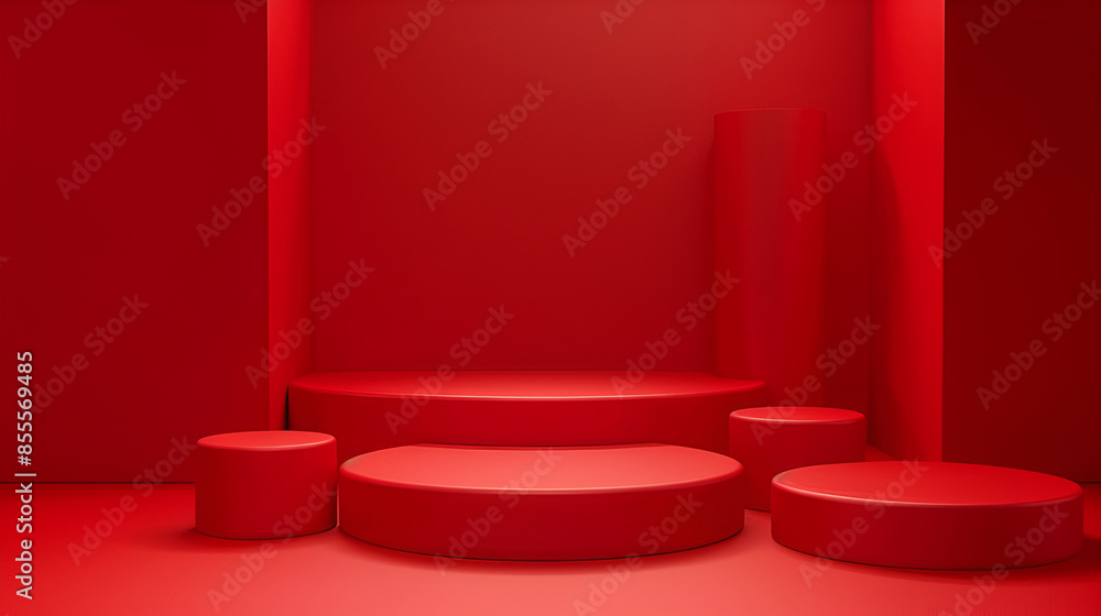 Aufkleber red podium with spotlight in the red room.3d rendering,3d rendering of red abstract geometric backgr
