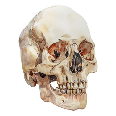 Human skull watercolor clipart illustration isolated on transparent background
