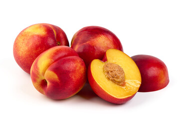 Sweet juicy apricots, ripe nectarines, isolated on white background.
