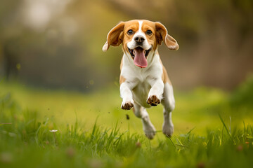 Beagle dog fun in garden outdoors run and jump with ball  ,Jack Russell Terrier dog run outdoor summer sunny day