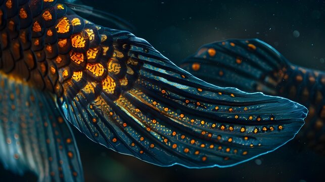 Mesmerizing Siamese Tigerfish Fins with Intricate Glowing Patterns