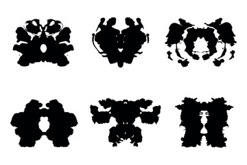 Rorschach inkblot test black silhouettes set. Symmetrical ink stain, psychology tests silhouettes © DesignToonsy