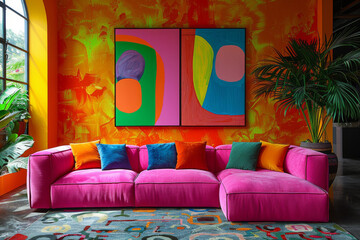 Panoramic Gray Living Room with Poster