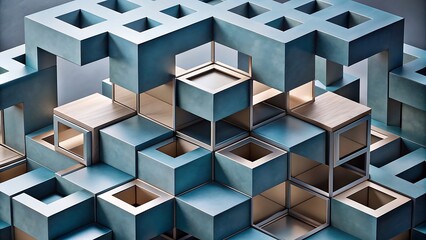 Abstract Geometric Blocks Composition, Modern 3D Render