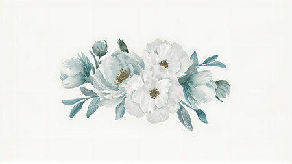 Teal and White flower arrangement, isolated on white