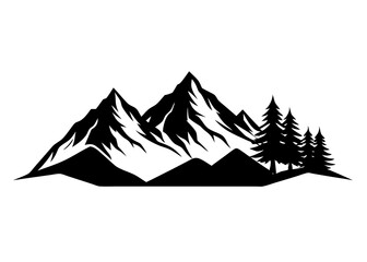 mountain vector range with tree silhouette illustration.