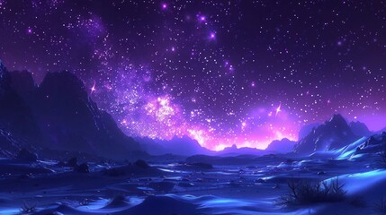 Fototapeta premium Desert night in magenta skies with rolling sands