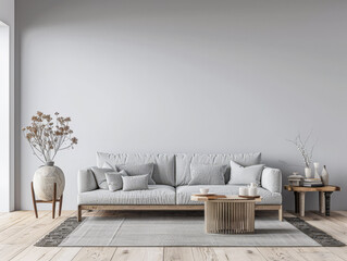 Luxury property interiors composition with natural lighting, minimal furniture and neutral tones. Residential interior design. Real Estate concept image.