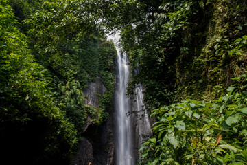 Curug Nangka Waterfall, a beautiful tourist destination in Bogor, West Java, Indonesia. Long exposure photo.