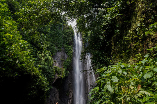 Curug Nangka Waterfall, a beautiful tourist destination in Bogor, West Java, Indonesia. Long exposure photo.