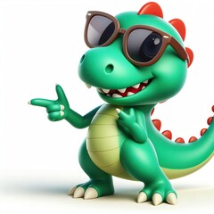 Obraz premium 3D cartoon of a Happy Dinosaur wearing sunglasses, full body isolated white background