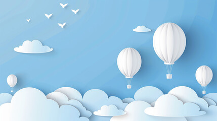 Obraz premium landscape of white balloons fly on air blur sky background