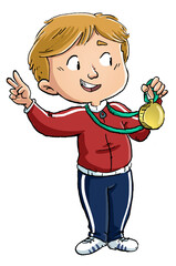 Niño atleta recibiendo una medalla de oro