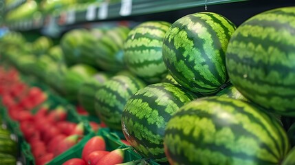 Ripe watermelons in farmer market fresh organic healthy watermelons at store