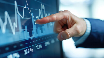 Businessman's Hand Highlighting Graph on Digital Display