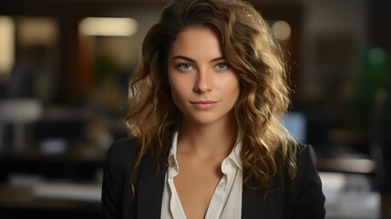 Obraz premium Telemarketer, sales agent talks, consults an online customer hotline operator works in office background Ai generated