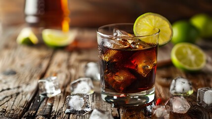 Rum and cola cuba ibre with lime and ice