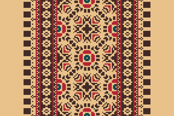 Geometric ethnic oriental seamless pattern traditional Design for background, carpet, wallpaper, clothing, wrapping, Batik, fabric, vector, illustration, boho embroidery style.