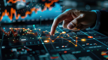 Businessman's Hand Highlighting Graph on Digital Display