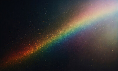 Blur colorful warm rainbow light leaks on black background with dust texture. Defocused abstract damaged scratched retro film analog effect for using over photos as an overlay or screen filter