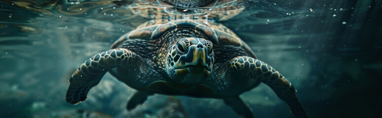 Fototapeta premium Sea Turtle swimming underwater under sea life