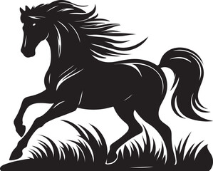 A playful horse silhouette in vector art on the field