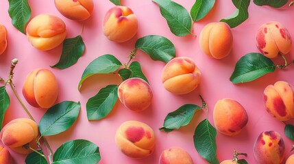 a summertime-inspired flat lay composition showcasing delicious apricots, highlighting their role as a healthy and refreshing summer food