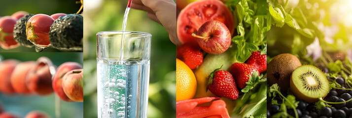 Healthy Lifestyle: Fresh Fruits, Vegetables, and Water for a Balanced Diet

