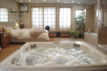 Spacious Gray Bathroom with Shower and Tub