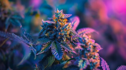 Obraz premium vibrant, cannabis, bloom, close-up, marijuana, plant, stunning, colorful, psychedelic, nature, leaf, medical, herb, trichomes, bud, cultivation, weed, botanical, vivid, macro, flower, hemp, THC, beaut