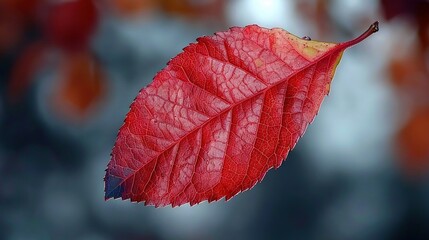 Obraz premium A sharp focus on a vibrant red foliage against a hazy backdrop of surrounding greenery