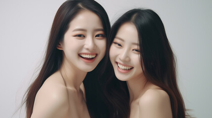 Two Beautiful Asian Women Smiling Together

