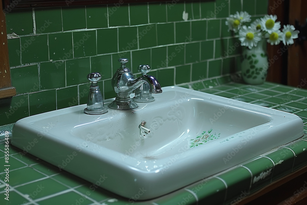 Wall mural Rustic White Sink with Mirror