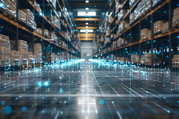 Internet of things and smart facility management concept, using internet and cloud technology for warehouse and infrastructure, digital data connecting